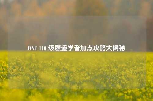 DNF 110 级魔道学者加点攻略大揭秘