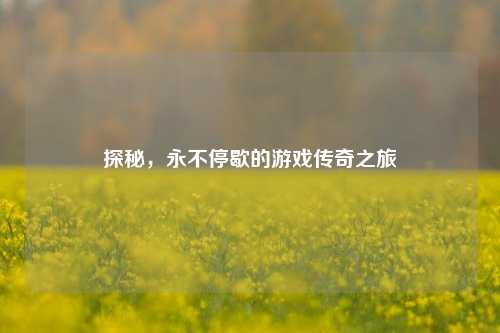 探秘，永不停歇的游戏传奇之旅