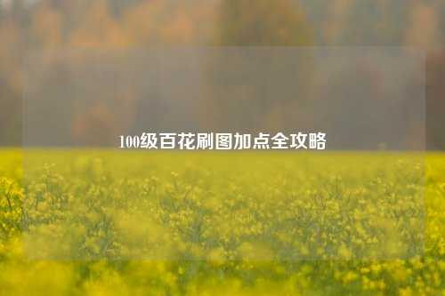 100级百花刷图加点全攻略